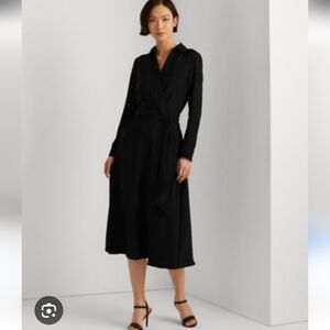 Classic Navy Cross Over  Midi Dress With Belt  Size 16